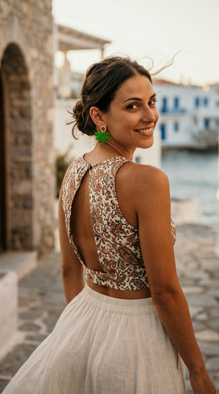 Boucles d'oreilles ROXANNE — pendentif feuilles argile polymère doré fait main