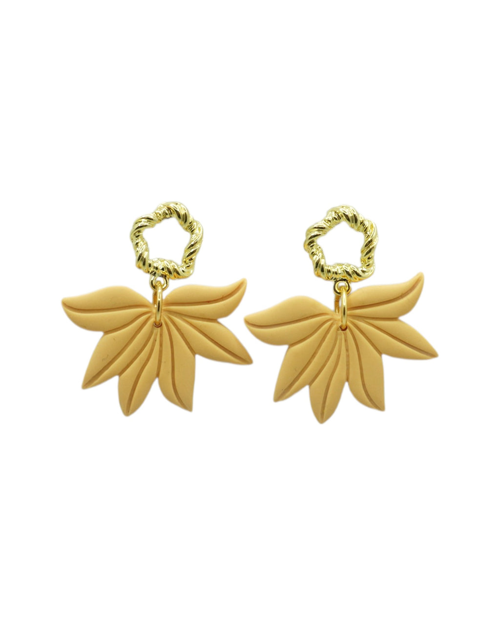 Boucles d'oreilles ROXANNE — pendentif feuilles argile polymère doré fait main