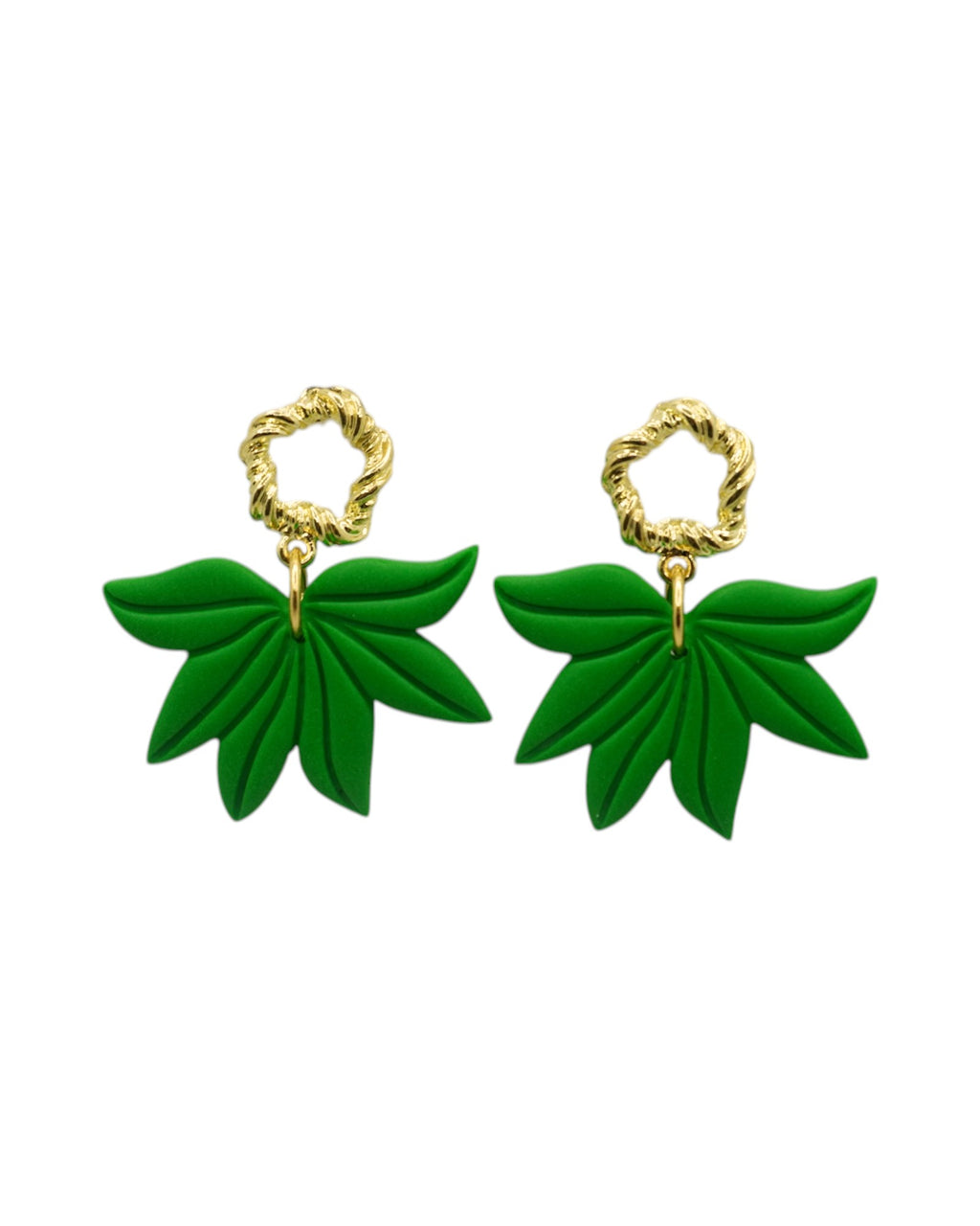 Boucles d'oreilles ROXANNE — pendentif feuilles argile polymère doré fait main