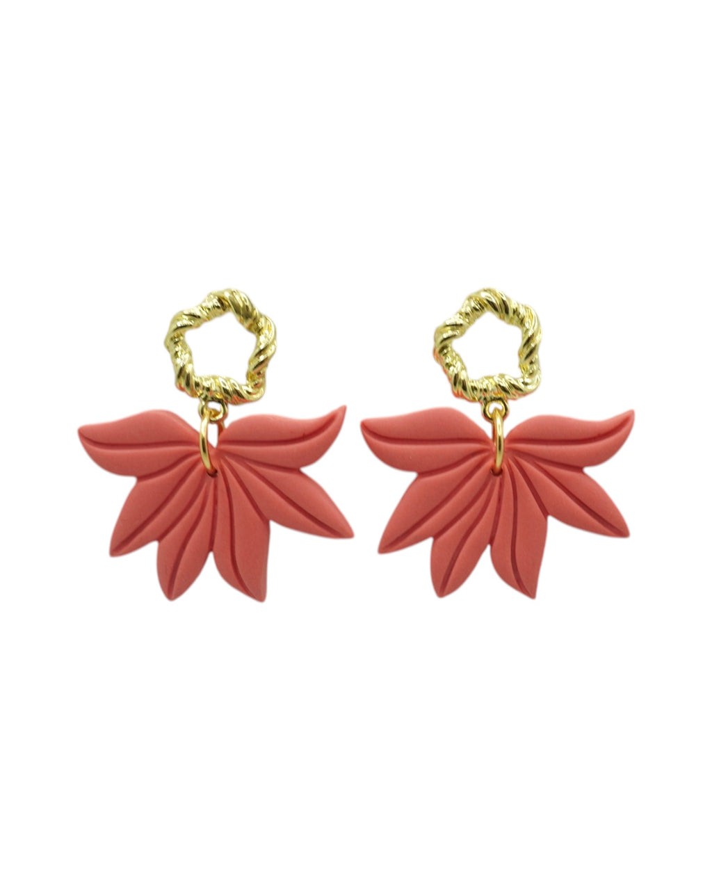 Boucles d'oreilles ROXANNE — pendentif feuilles argile polymère doré fait main