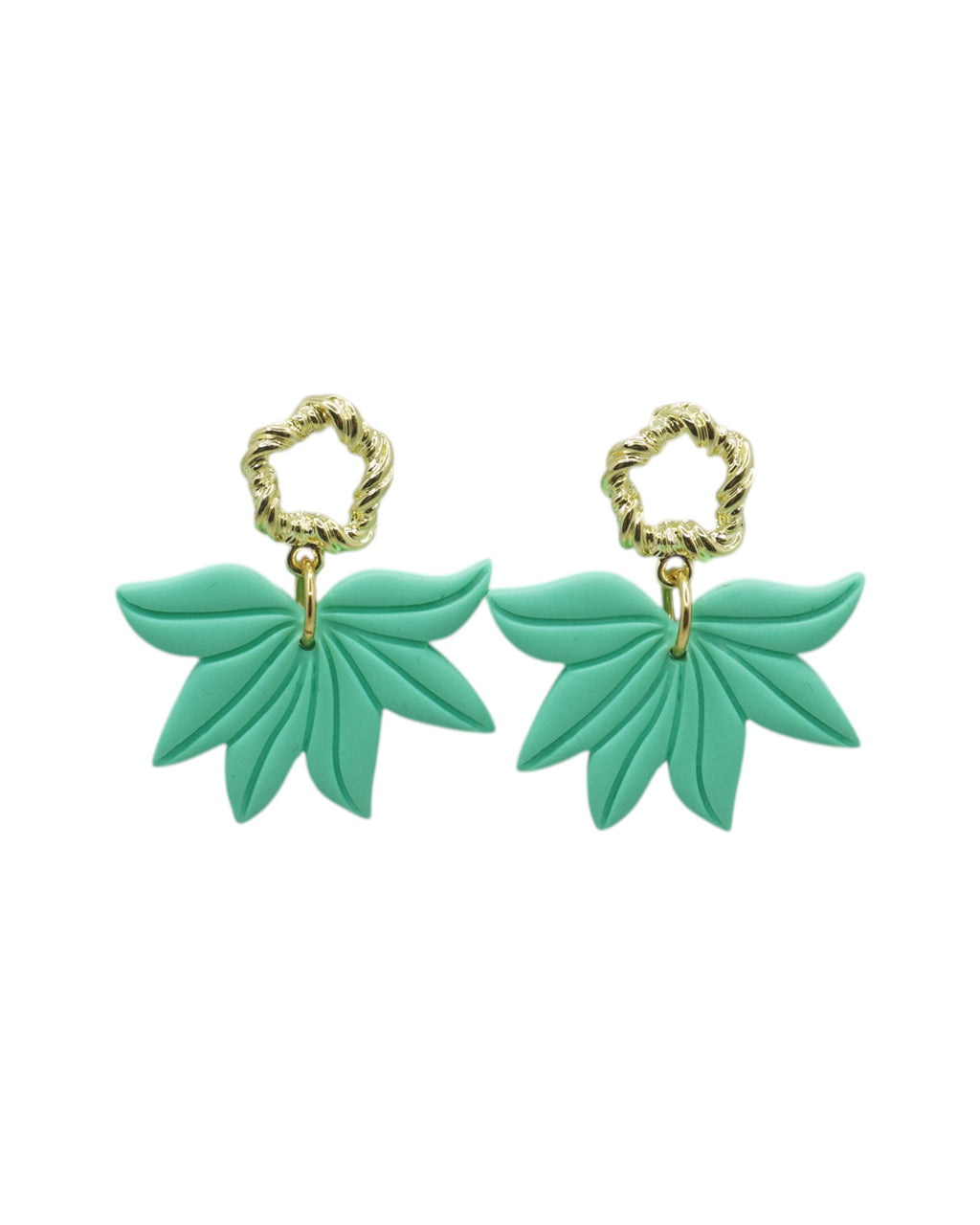 Boucles d'oreilles ROXANNE — pendentif feuilles argile polymère doré fait main