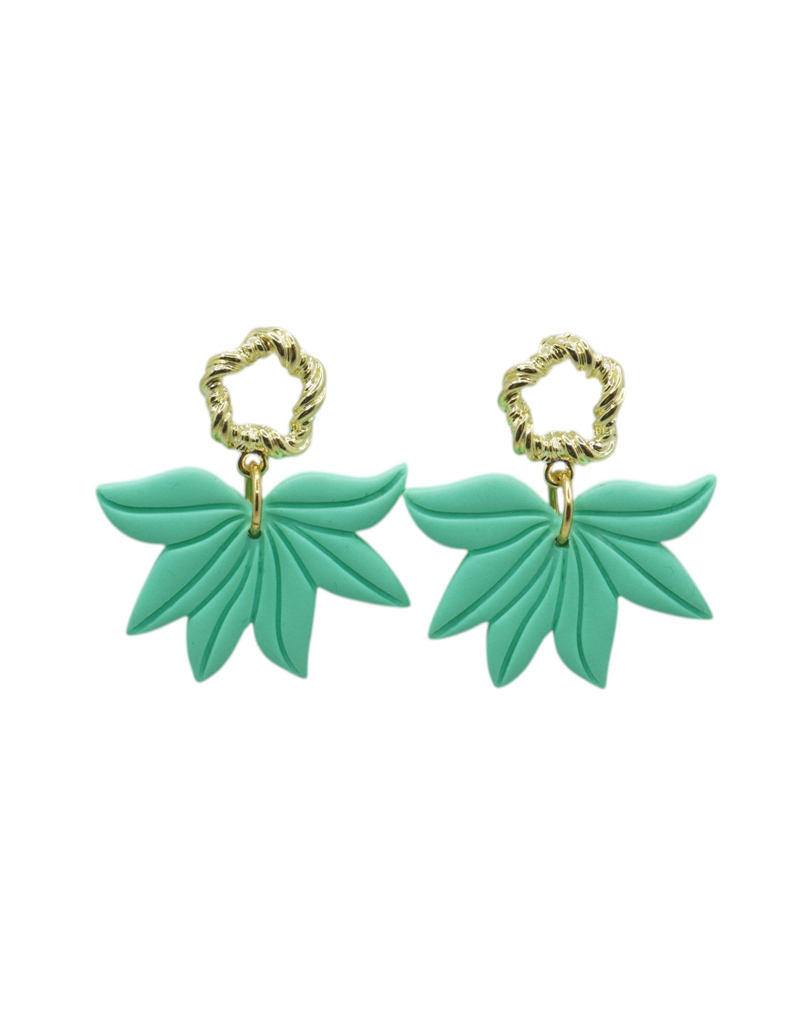 Boucles d'oreilles ROXANNE — pendentif feuilles argile polymère doré fait main